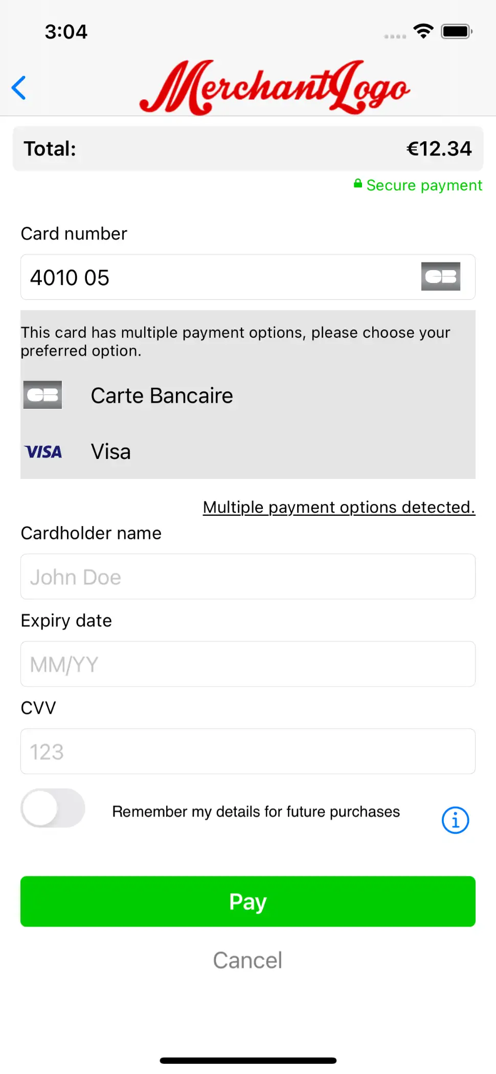 L'image ci-dessus montre le contr&ocirc;le de l'IIN dans l'application.