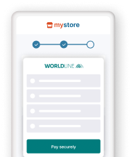 L&rsquo;image ci-dessus montre un processus de paiement sur mobile avec l&rsquo;image de marque MyStore et un &eacute;cran de paiement Worldline superpos&eacute;.