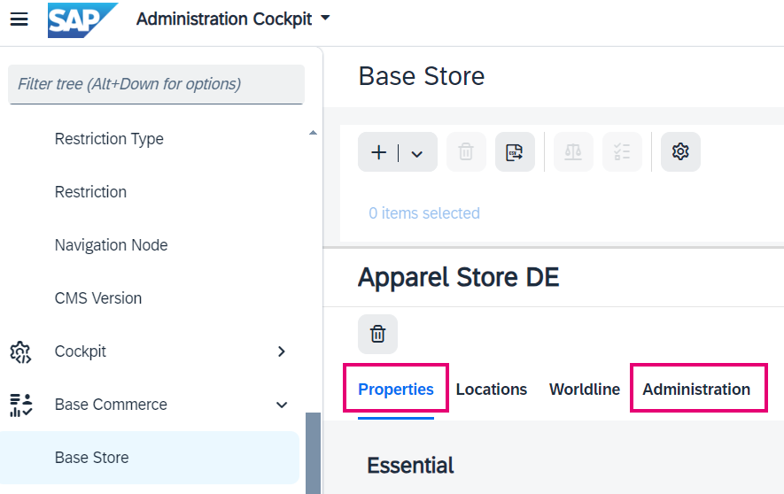 The image above shows where to find the “PROPERTIES” and the "ADMINISTRATION" tab.